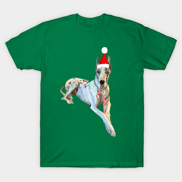 Christmas Harlequin Great Dane Dog T-Shirt by Art by Deborah Camp